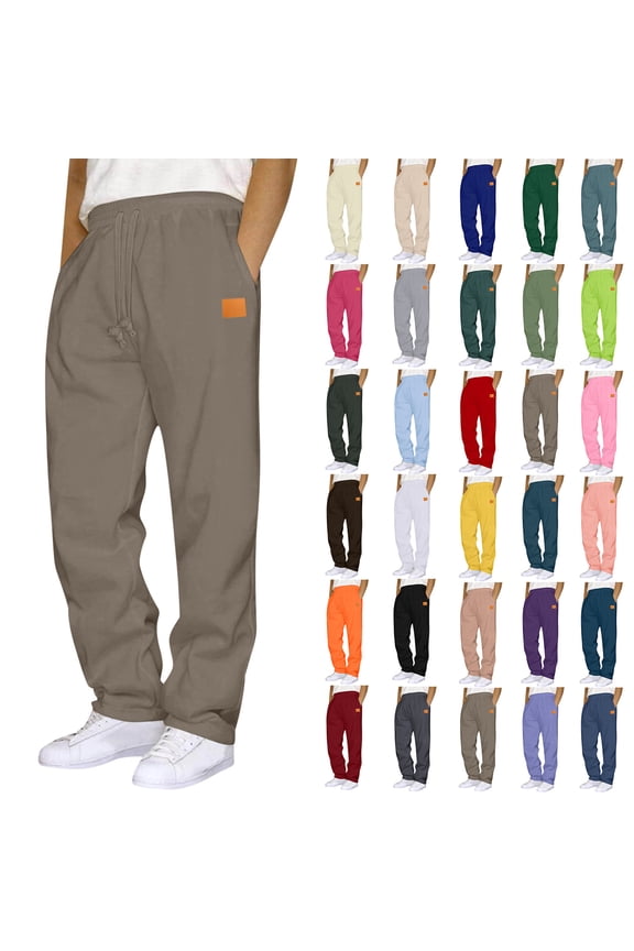 Mens Sweatpants with Pockets Fashion Drawstring Elastic Waist Solid Color Casual Sweat Length Pants,BeigeA 3XL