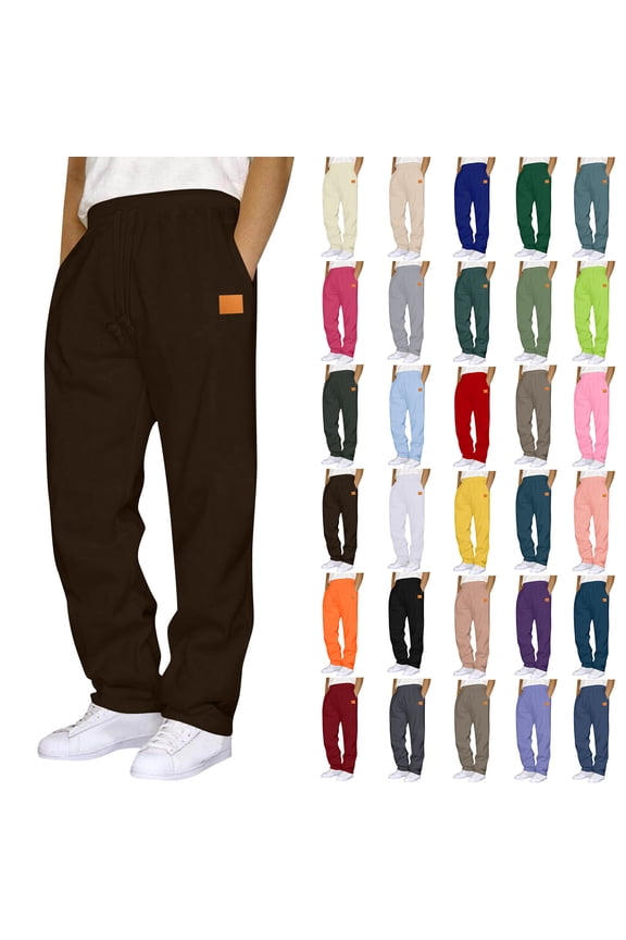 Mens Sweatpants with Pockets Fashion Drawstring Elastic Waist Solid Color Casual Sweat Length Pants,Coffee 3XL