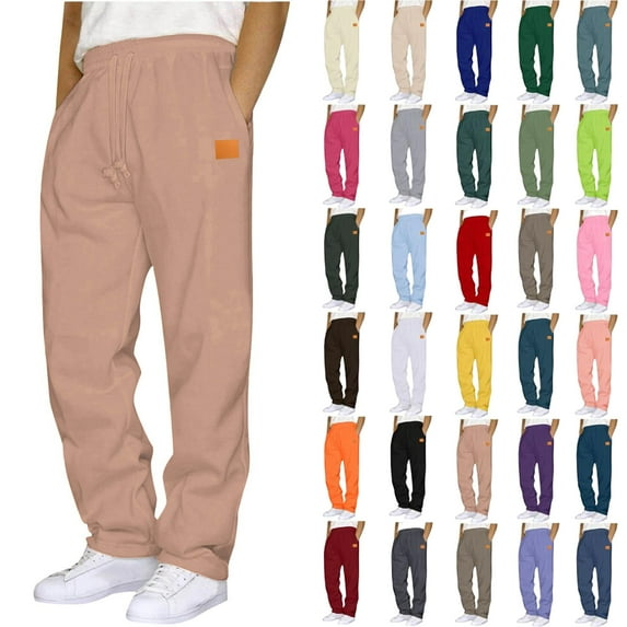 Mens Sweatpants with Pockets Fashion Drawstring Elastic Waist Solid Color Casual Sweat Length Pants