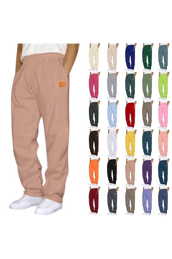 Mens Sweatpants with Pockets Fashion Drawstring Elastic Waist Solid Color Casual Sweat Length Pants