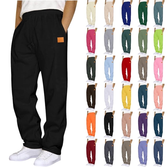 Mens Sweatpants with Pockets Fashion Drawstring Elastic Waist Solid Color Casual Sweat Length Pants