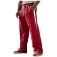 thumbnail image 1 of Mens Sweatpants with Pockets Lightweight Cotton Linen Wide Leg Pants Drawstring Elastic Waist Colorblock Casual Pant (XL, Red), 1 of 5