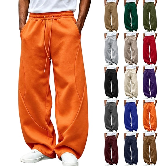 Mens Sweatpants with Pockets Loose Casual Barrel Sweat Pants,Drawstring Elastic Waist Curved Seam Wide Leg Athletic Pants for Running
