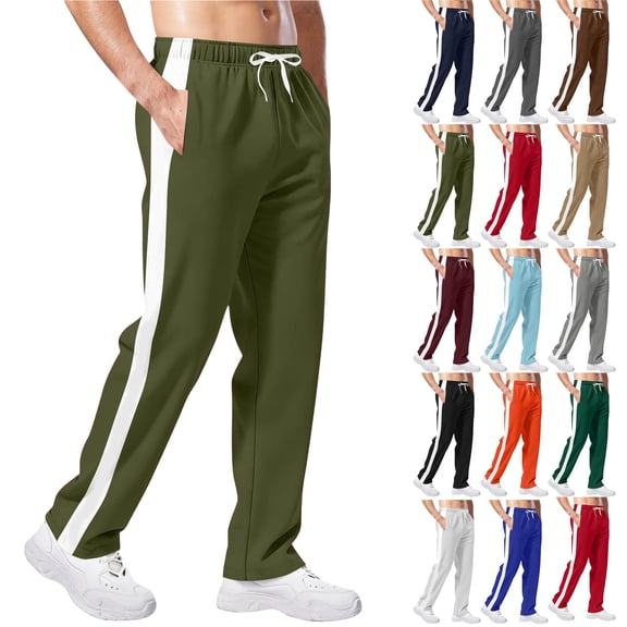 Mens Sweatpants with Pockets Outdoor Running Jogger Pants Elastic Waist Drawstring Workout Casual Sweatpants Open Bottom Army Green L