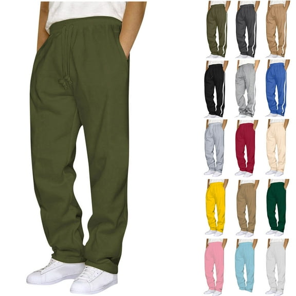Mens Sweatpants with Pockets Outdoor Running Jogger Pants Elastic Waist Drawstring Workout Casual Sweatpants Open Bottom,Army Green,M