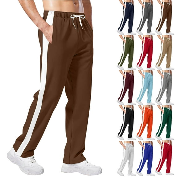 Mens Sweatpants with Pockets Outdoor Running Jogger Pants Elastic Waist Drawstring Workout Casual Sweatpants Open Bottom Brown L