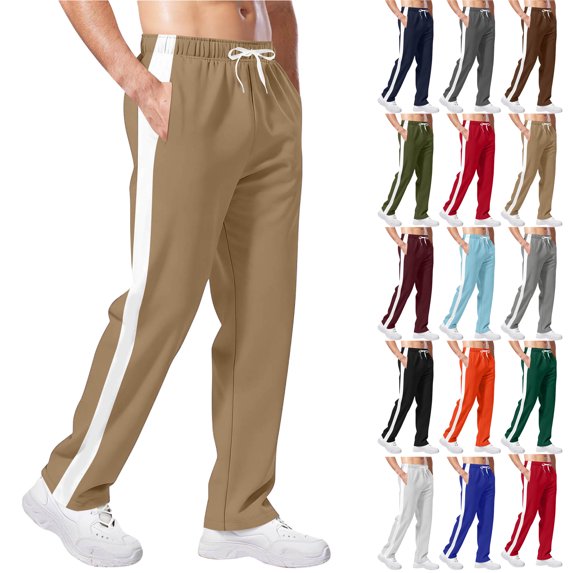 Mens Sweatpants with Pockets Outdoor Running Jogger Pants Elastic Waist Drawstring Workout Casual Sweatpants Open Bottom Khaki L