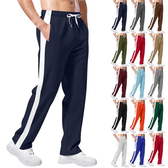 Mens Sweatpants with Pockets Outdoor Running Jogger Pants Elastic Waist Drawstring Workout Casual Sweatpants Open Bottom Navy L