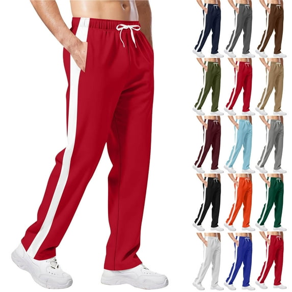 Mens Sweatpants with Pockets Outdoor Running Jogger Pants Elastic Waist Drawstring Workout Casual Sweatpants Open Bottom Red L