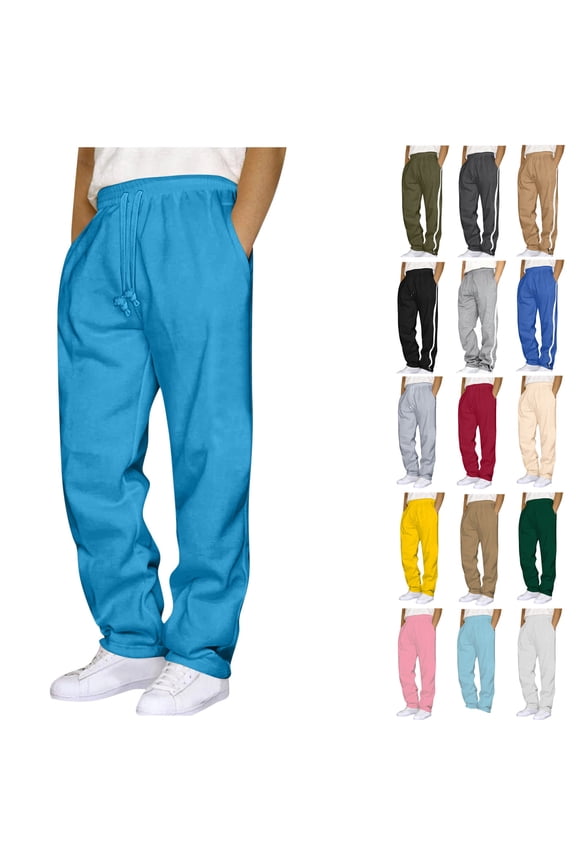 Mens Sweatpants with Pockets Outdoor Running Jogger Pants Elastic Waist Drawstring Workout Casual Sweatpants Open Bottom,Sky Blue,XL