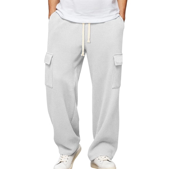 Mens Sweatpants with Pockets Relaxed Fit Pants for Men Waffle Knit Mens Wide Leg Sweatpants Men Joggers Pants Men Baggy Sweatpants