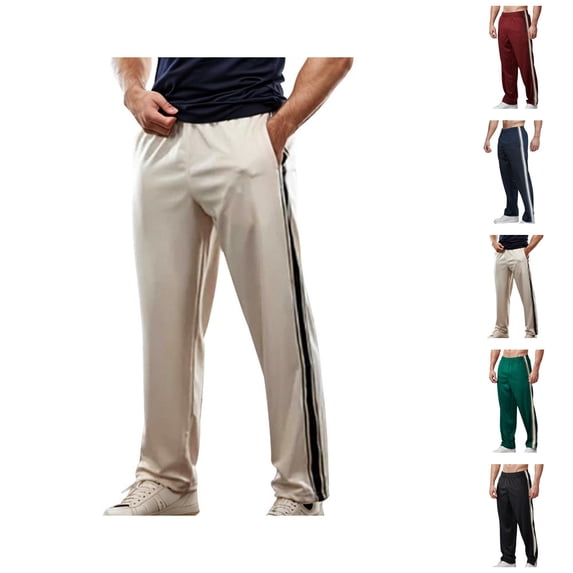 Mens Sweatpants with Pockets Side Striped Relaxed Fit Elastic Waist Straight Leg Athletic Workout Pants Casual Trousers
