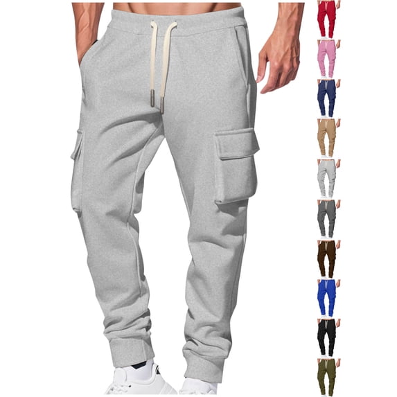 Drawstring Pants for Men Solid Color Thick Sweat With Elastic Waistband Workwear All Season Comfort