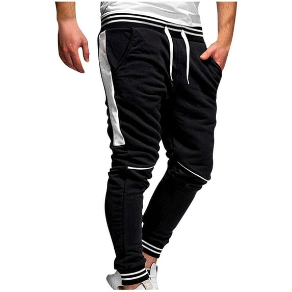 Mens Sweatpants with Pockets and Drawstring Elastic Waist Joggers Pants Boys Casual Color-Block Tapered Leg Athletic Workout Trousers