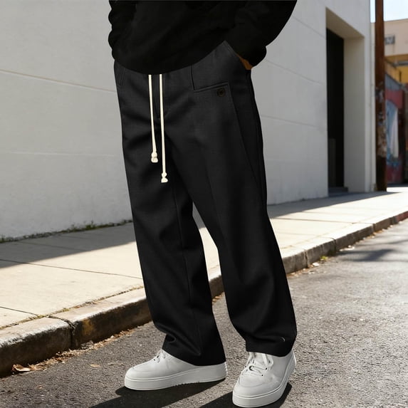 Mens Sweatpants with Pockets and Drawstring Elastic Waist Straight Leg Pants Casual Solid Color Loose Comfortable Athletic Workout Trousers Pant