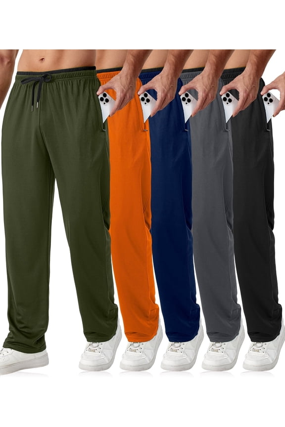 Mens Sweatpants with Zipper Pockets 5 Pack Mens Joggers for Men Open Bottom Mesh Athletic Pants for Workout,Running