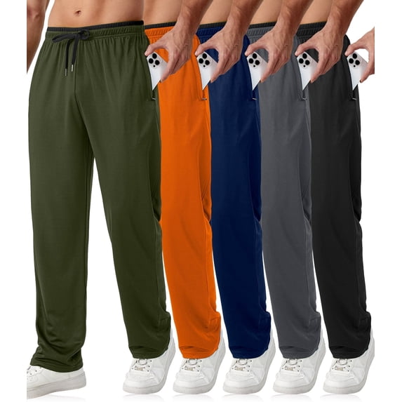 Mens Sweatpants with Zipper Pockets 5 Pack Mens Joggers for Men Open Bottom Mesh Athletic Pants for Workout,Running