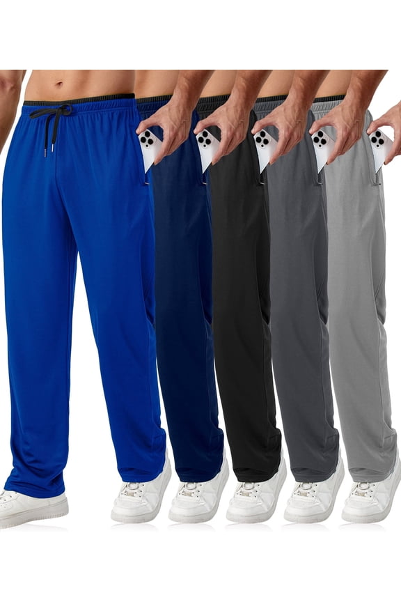 Mens Sweatpants with Zipper Pockets 5 Pack Mens Joggers for Men Open Bottom Mesh Athletic Pants for Workout,Running