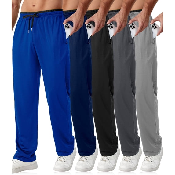 Mens Sweatpants with Zipper Pockets 5 Pack Mens Joggers for Men Open Bottom Mesh Athletic Pants for Workout,Running
