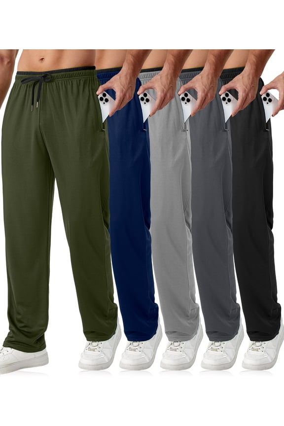 Mens Sweatpants with Zipper Pockets 5 Pack Mens Joggers for Men Open Bottom Mesh Athletic Pants for Workout,Running