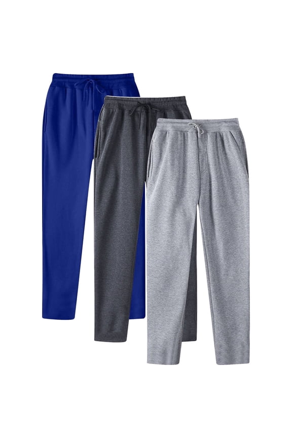 Mens Sweatpants with Zipper Pockets and Drawstring, 3 Pack Active Tech Joggers for Men