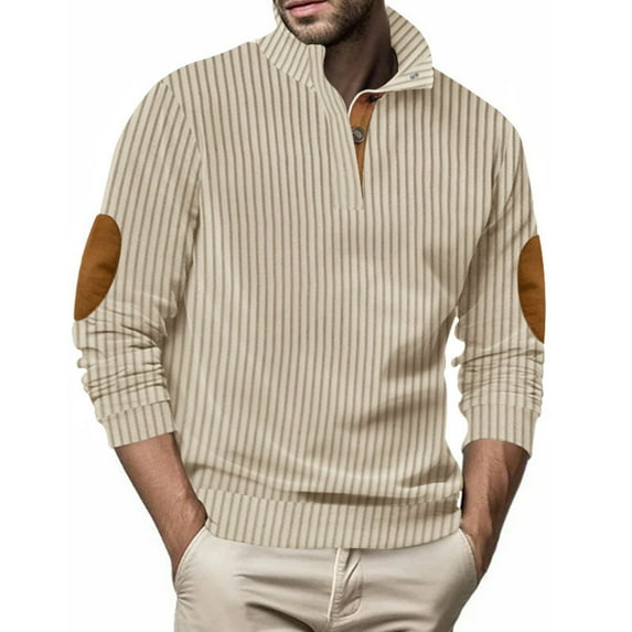 Mens Sweatshirt 2025 Fashion Casual Vintage Corduroy Long Sleeve Shirts for Men Button up Pullover with Elbow Patches