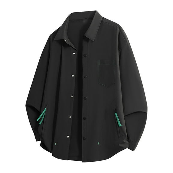 Mens Sweatshirt 2025 Light Jackets for Men Casual Long Sleeve Button Down Shirt Jacket with Zipper Pockets Oversize College Y2K Streetwear