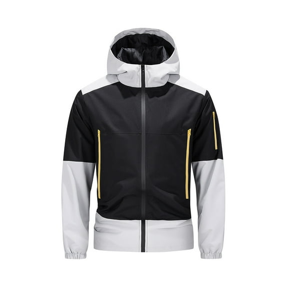 Mens Sweatshirt 2025 Men's Color Block Stand Collar Hooded Jackets Outdoor Casual Long Sleeve Sports Coat Full Zip Outerwear with Pockets