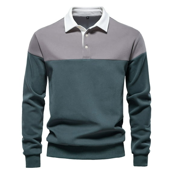 Mens Sweatshirt 2025 Men's Preppy Shirts Stylish Color Block Casual Long Sleeve Slim Fit Pullover Spring Sweatshirt with Collar