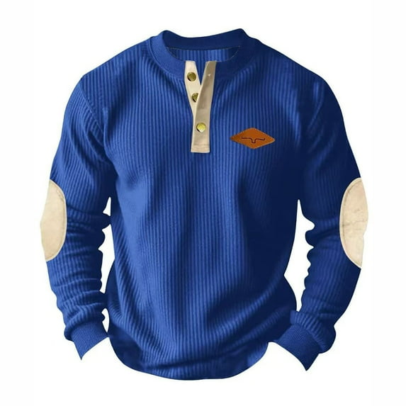 Mens Sweatshirt 2025 Men's Vintage Corduroy Henley Shirts Stylish Color Block Long Sleeve Button Up Crewneck Workout Tee Tops