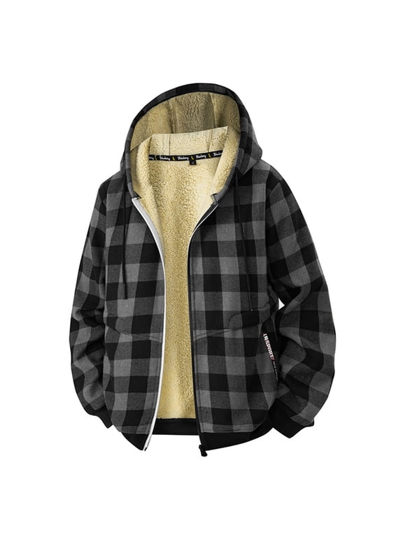 Mens Sweatshirt 2025 Mens Full Zip Sherpa Lined Plaid Flannel Jacket Warm Fleece Winter Coat Outdoor Work Casual Lightweight Fall Clothes