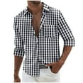 thumbnail image 1 of Mens Sweatshirt 2025 Mens Gingham Button Down Shirt Long Sleeve Dress Shirts Business Casual Patchwork Checkered Shirts with Pockets, 1 of 6