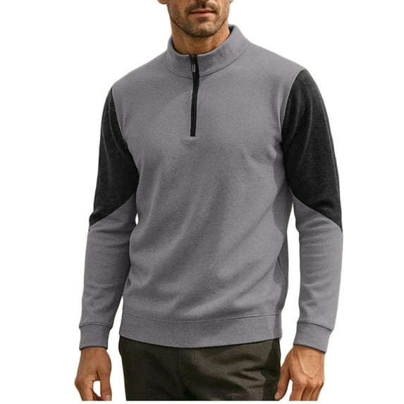 Mens Sweatshirt 2025 Mens Quarter Zip Sweatshirt Color Block Long Sleeve Stand Up Collar Polo Golf Shirts Mock Neck Casual Pullover Top