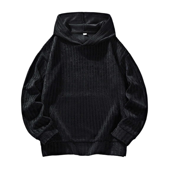 Mens Sweatshirt 2025 Striped Sweatshirt for Men Long Sleeve Textured Pullover Hooded Sweatshirt Loose Comfy Casual Pullover with Pocket