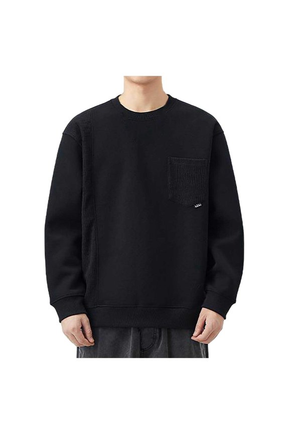 Mens Sweatshirt Autumn/Winter Crewneck Pullover Chest Pocket Long Sleeved Athletic Zip up Jacket Hoodies