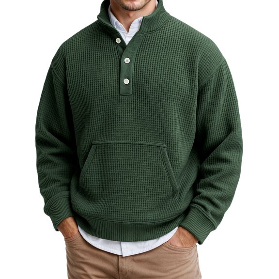 Mens Sweatshirt Corduroy Long Sleeve Sweatshirt Solid Color Casual with Button Design Fall Winter