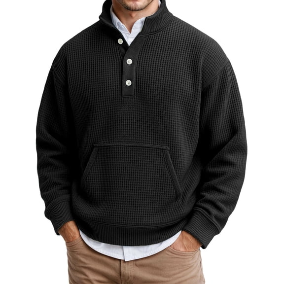 Mens Sweatshirt Corduroy Long Sleeve Sweatshirt Solid Color Casual with Button Design Fall Winter