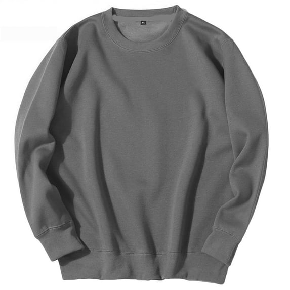 Mens Sweatshirt Crew Neck Long Sleeve Oversized Pullover Top for Men Fashion Winter Loose Solid Color Shirt (Dark Gray L)