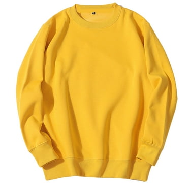 Mens Sweatshirt Crew Neck Long Sleeve Oversized Pullover Top for Men Fashion Winter Loose Solid Color Shirt (Yellow L)