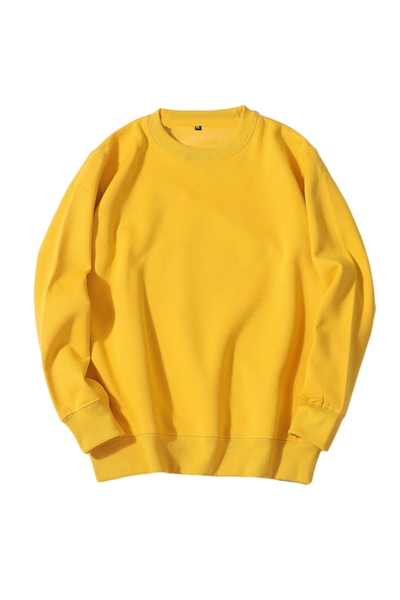 Mens Sweatshirt Crew Neck Long Sleeve Oversized Pullover Top for Men Fashion Winter Loose Solid Color Shirt (Yellow L)