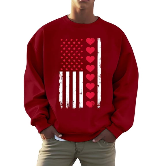 Mens Sweatshirt Fall Winter Men's Valentine's Day Couples Matching Heart Print Crewneck Long Sleeve Warm Casual Hoodless Pullover Hoodies Men Red XXL