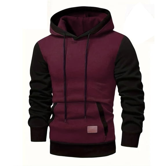 Mens Sweatshirt - Fleece Lined Long Sleeve Hoodies Color Block Raglan Sleeve Sportswear Tactical Drawstring Pullover