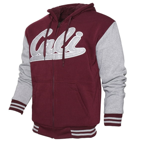 Mens Sweatshirt Hoodie Jacket Cali Sherpa Lining Zip Up Burgundy M