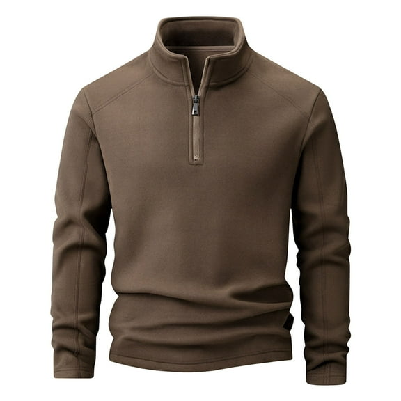 Mens Sweatshirt Jacket Standing Collar Long Sleeve Half Cardigan Fall Clothes Tops Pullover Coffee 2XL