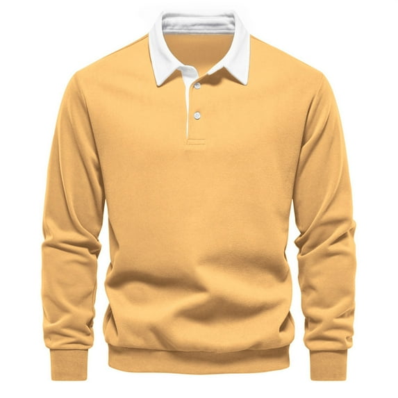 Mens Sweatshirt Long Sleeve Lightweight Buttons Lapels Hoodies Fall Clothes Tops Pullover Yellow L