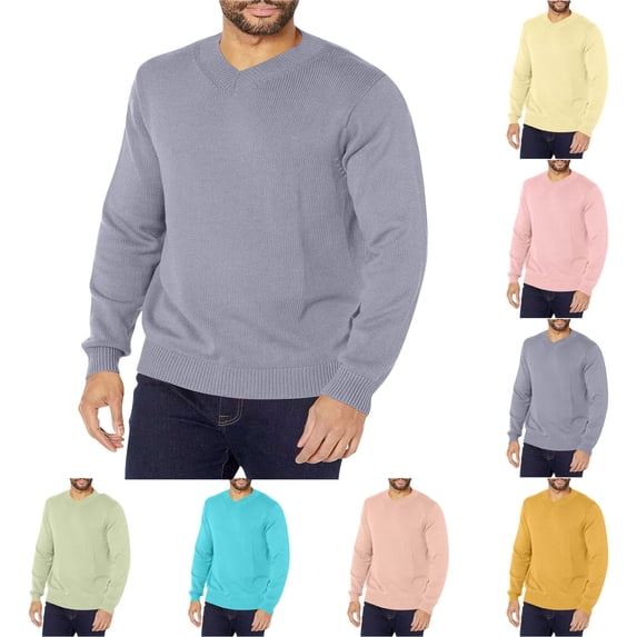 Mens Sweatshirt Men's Casual Sweatshirt Pullover Men's Winter Casual Fashion Solid Color Long Sleeved V- Neck Sweater Gray Xxxl