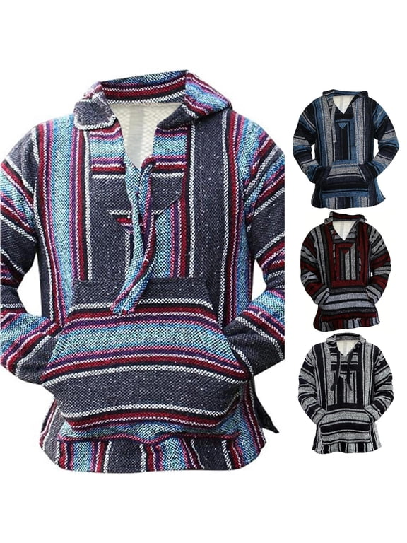 Mens Sweatshirt Men's Hoodless Sweatshirt by Mexican Hoodie Hippie Surf Poncho Style Sweater Pullover S