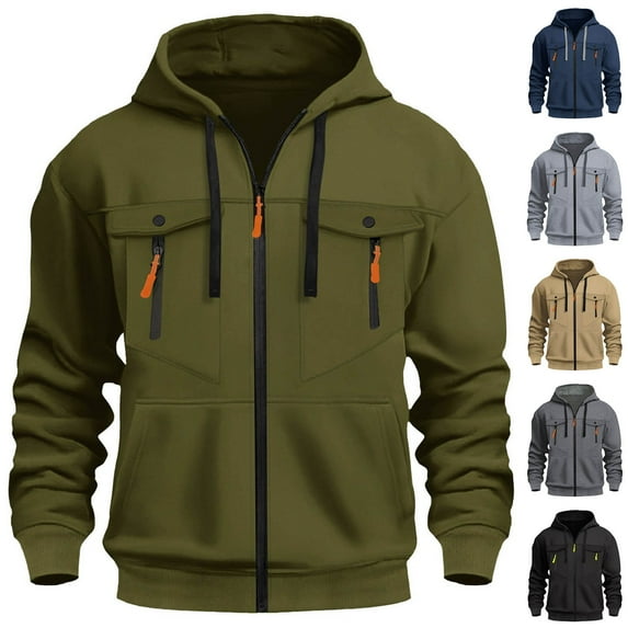 Mens Sweatshirt Multi-pocket Sweatshirt Casual Fashion Zipper Pullover Sweatshirt Hoodie Solid Color Long-sleeved Hooded Top Fall Outfits Fashion Clothes