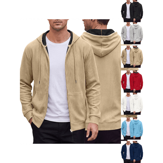 Mens Sweatshirt Nelozsy Men's Solid Color Half-Zip Hooded Casual Long Sleeve Sweatshirt Khaki S