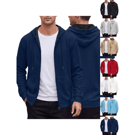 Mens Sweatshirt Nelozsy Men's Solid Color Half-Zip Hooded Casual Long Sleeve Sweatshirt Navy L